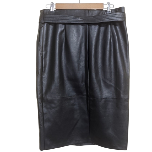 Charming Charlie Black Faux Leather Pencil Skirt Wrap Belt Stitch Details Medium - Picture 2 of 9